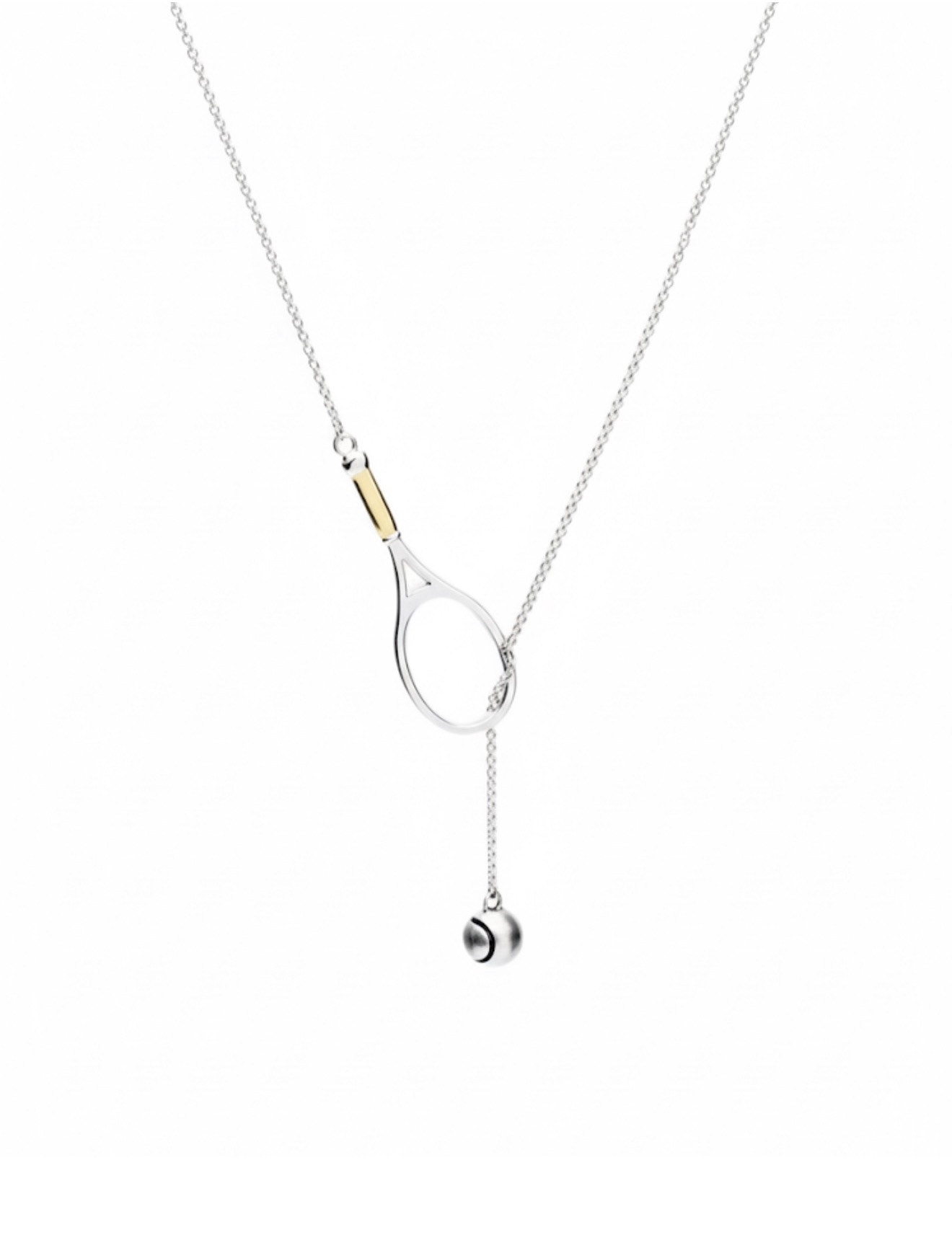 SOVA tennis-racket necklace with silver chain and gold-coloured detail